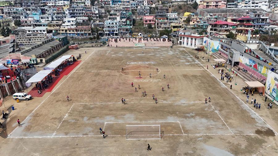Aerial view of football stadium