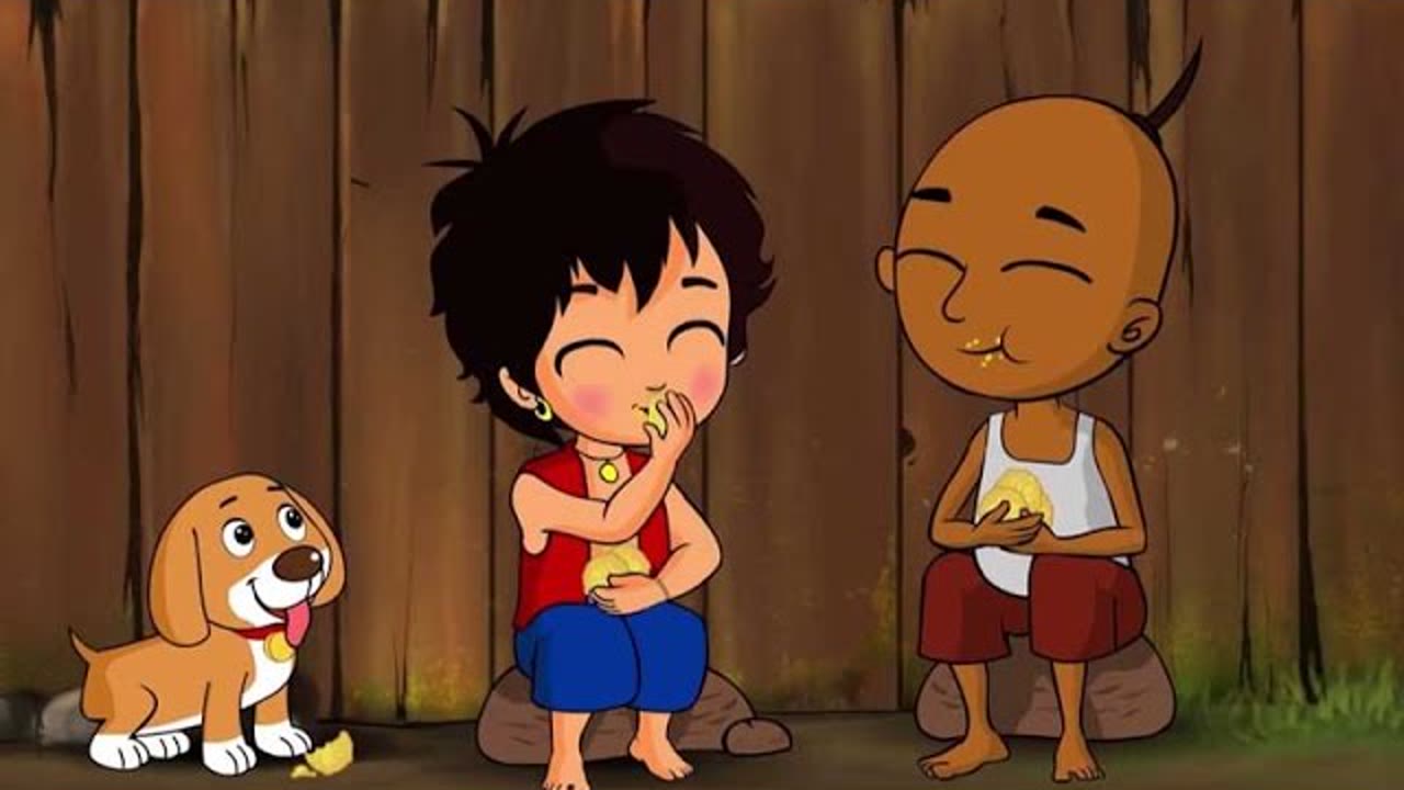 Animated children in a village, from the Japanese Encephalitis awareness film