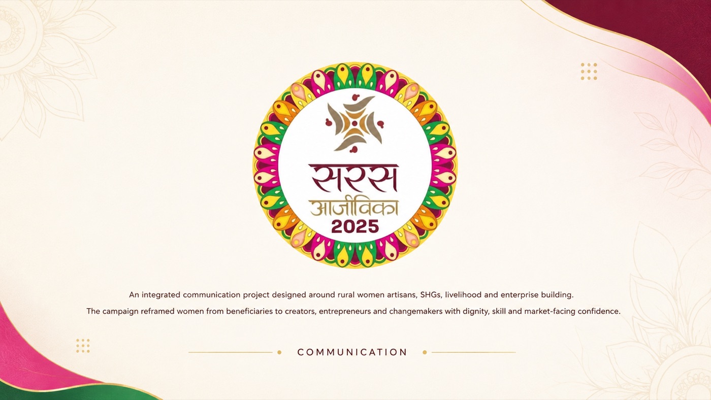 Saras Aajeevika 2025 logo and project brief: mandala mark for an integrated communication project around rural women artisans