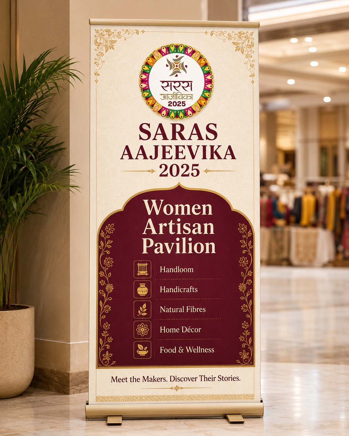 Saras Aajeevika 2025 women artisan pavilion standee